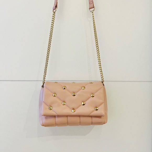 Next Pink Stud Quilted Gold Chain Evening Shoulder Clutch Crossbody Handbag - Picture 3 of 10